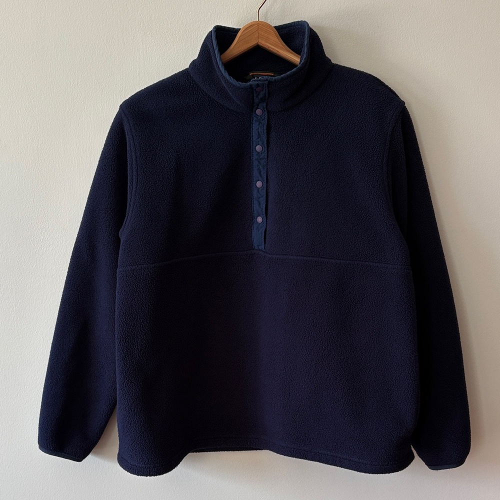 LL Bean Classic Fleece Pullover Navy Blue Size Large